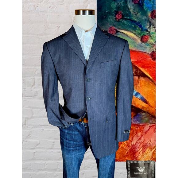 Giorgio Armani Other - New Giorgio Armani 44L Mens Denim Look Blue Pinstripe 3 Button Blazer Jacket